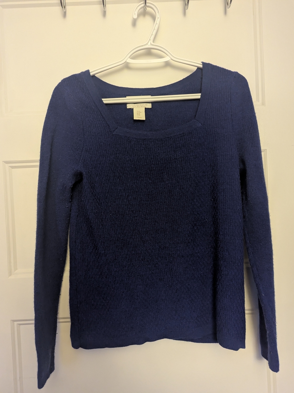 Christian Siriano Merino Wool Navy Square-Neck Long Sleeve Sweater